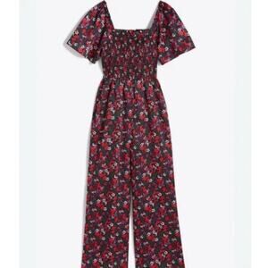 Draper James Maren Jumpsuit Dark Floral Smocked Short Sleeve Size XS